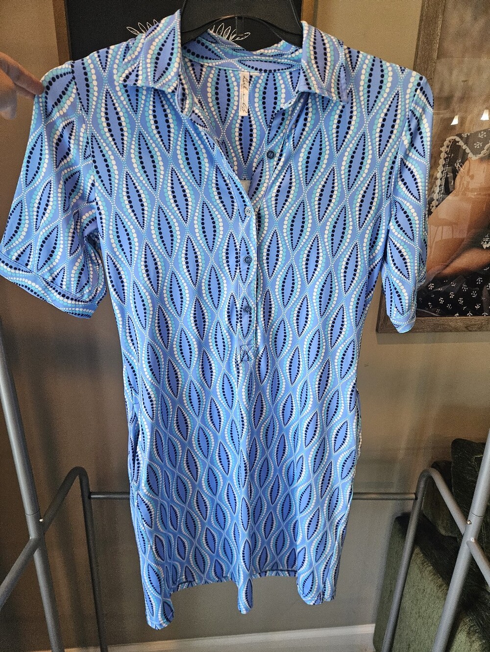 Lulu B Blue Oval Collar Button Down Dress  Size XS Moisture Wicking UPF 50